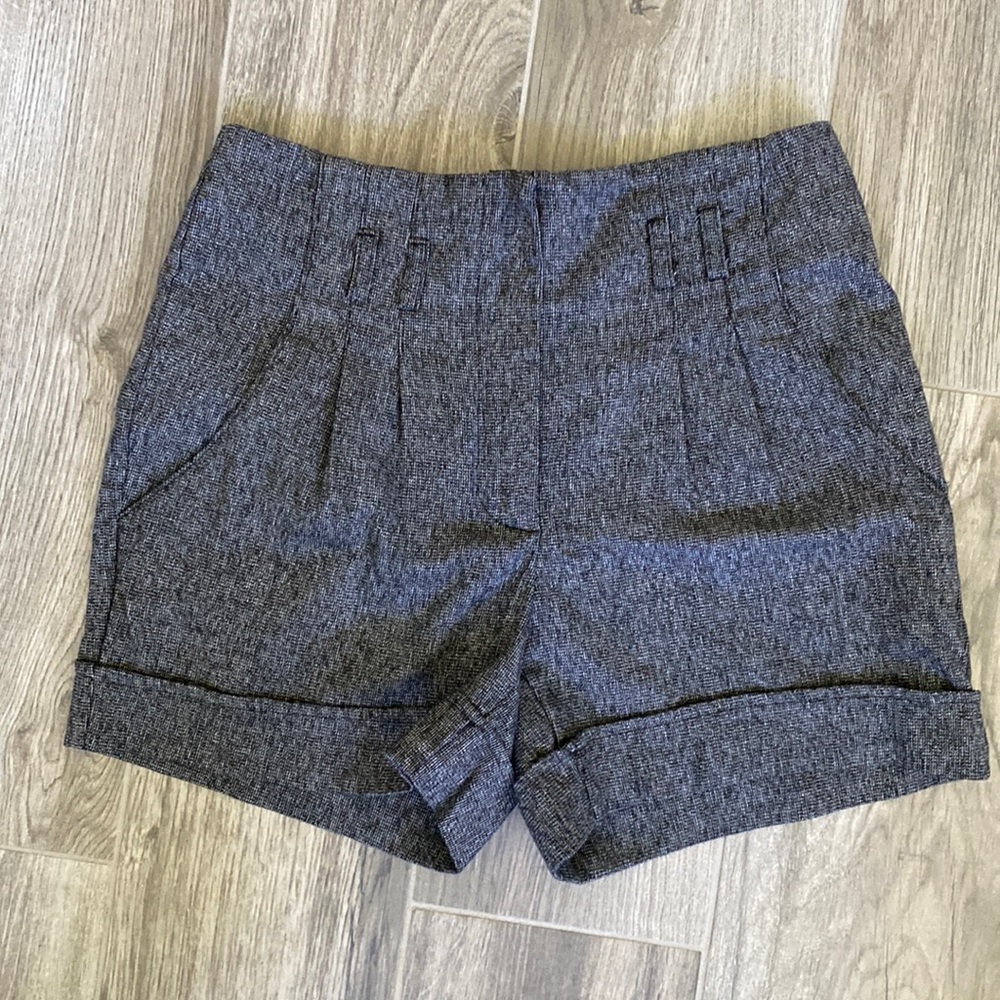 Cuffed black and white trouser shorts
